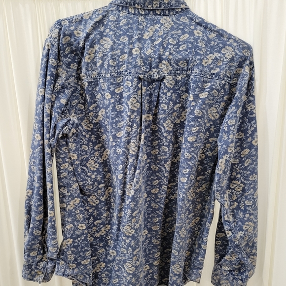 VINTAGE 90s Denim Flower Shirt Blouse Sz Medium - Picture 3 of 3